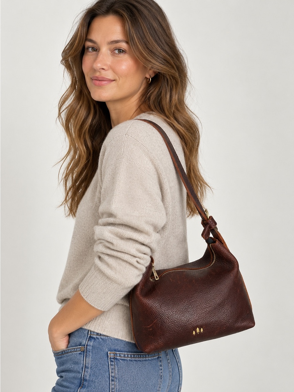 Portland Leather Slouchy Shoulder Bag Small in Cold Brew